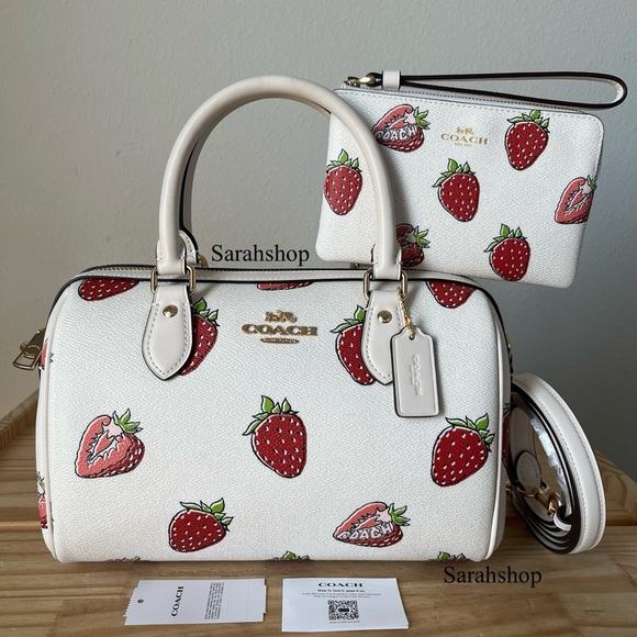 ✅Coach Rowan Satchel With Strawberry Printed Set - Picture 1 of 16